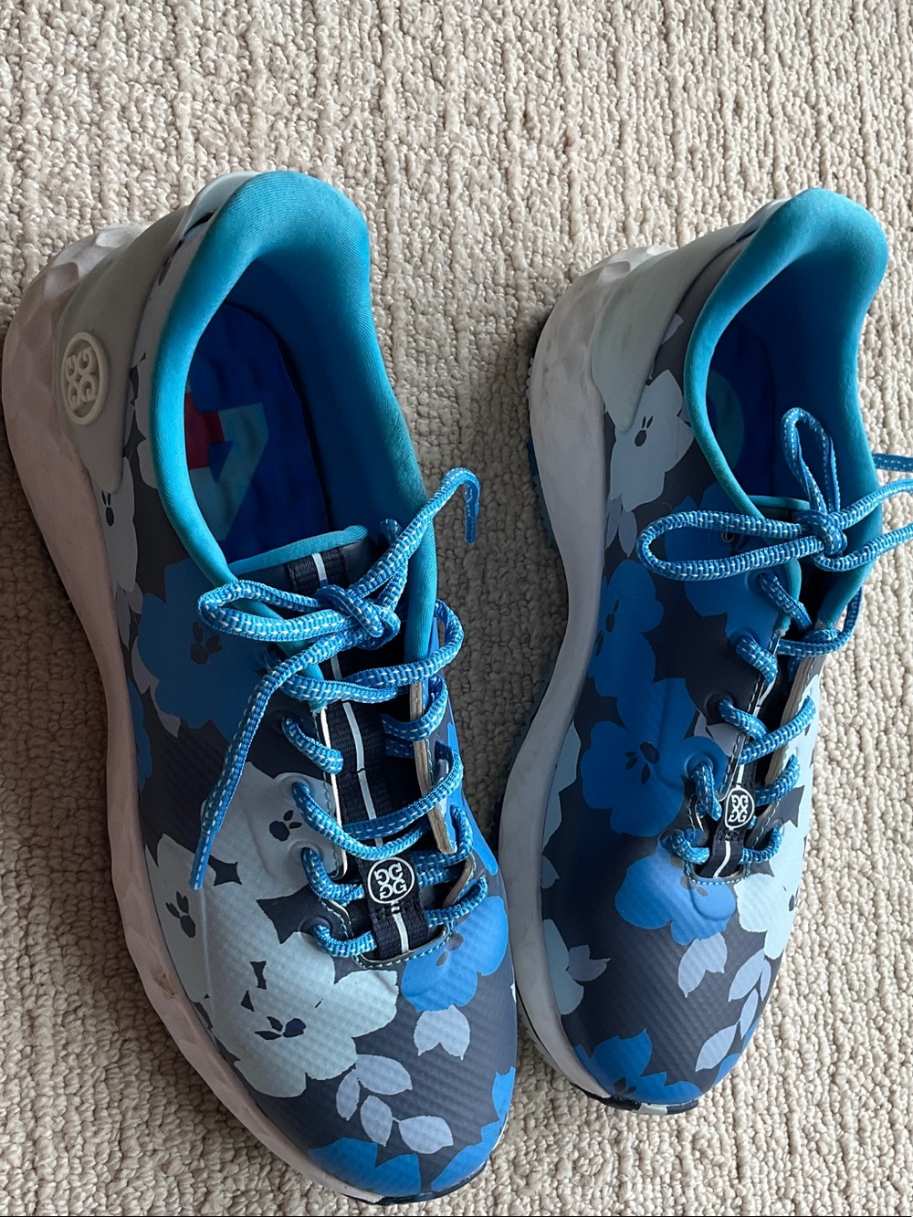 G/FORE Blue Floral Athletic Sneakers with Turquoise Accents